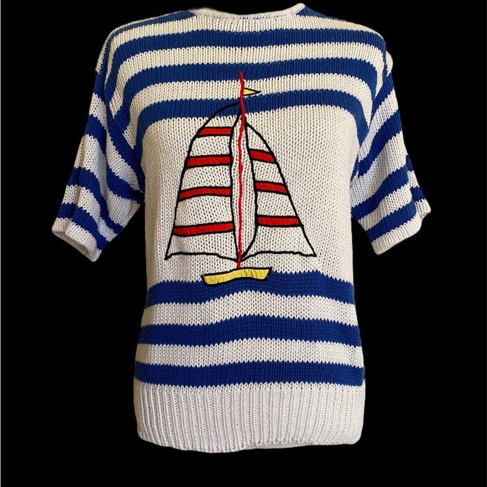 Vintage 1980s or 1990s does 70s nautical knit sweater top M coastal grandma